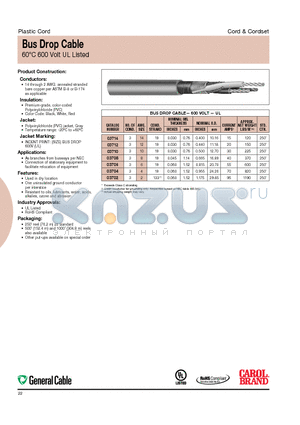 03704 datasheet - Bus Drop Cable 60jC 600 Volt UL Listed