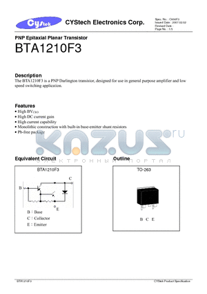 BTA1210F3 datasheet - PNP Epitaxial Planar Transistor