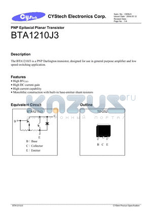 BTA1210J3 datasheet - PNP Epitaxial Planar Transistor