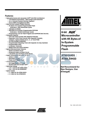AT90S4433 datasheet - 8-Bit AVR Microcontroller with 4K Bytes of In-System Programmable Flash