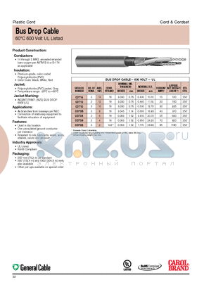 03712 datasheet - Bus Drop Cable 60jC 600 Volt UL Listed