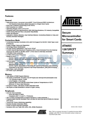 AT90SC12872RCFT datasheet - Secure Microcontroller for Smart Cards