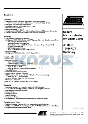 AT90SC12836RCT datasheet - Secure Microcontroller for Smart Cards