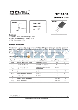 BTA16-600 datasheet - Standard Triac