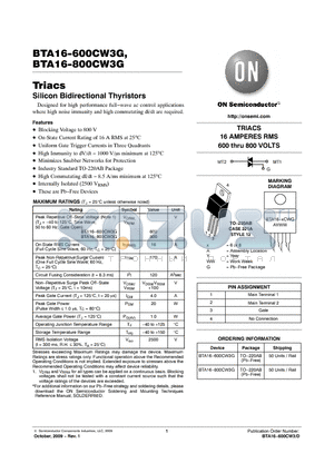 BTA16-600CW3G datasheet - Triacs Silicon Bidirectional Thyristors