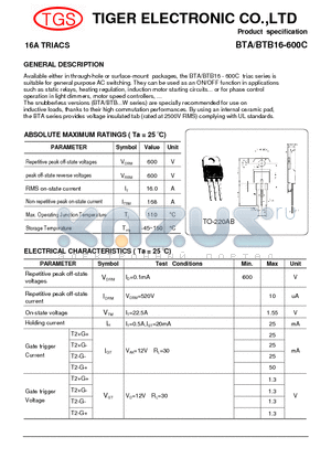 BTA16-600C datasheet - 16A TRIACS