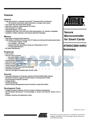 AT90SC288144RU datasheet - Secure Microcontroller for Smart Cards