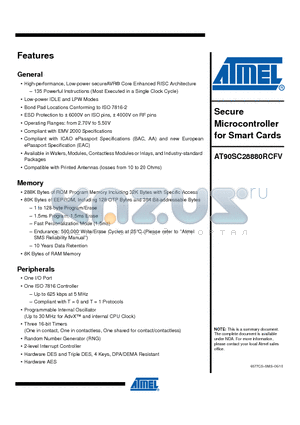 AT90SC28880RCFV datasheet - Secure Microcontroller for Smart Cards