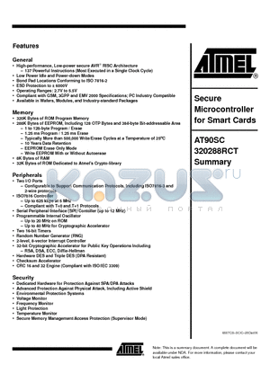 AT90SC320288RCT datasheet - Secure Microcontroller for Smart Cards