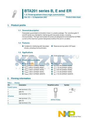 BTA201-800B datasheet - 1 A Three-quadrant triacs high commutation