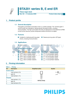 BTA201-800E datasheet - Triacs logic level