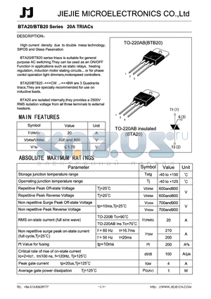 BTA20600B datasheet - 20A TRIACs