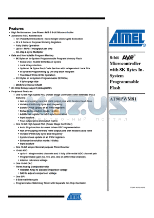 AT90PWM81-16MF datasheet - 8-bit AVR Microcontroller with 8K Bytes In- System Programmable Flash