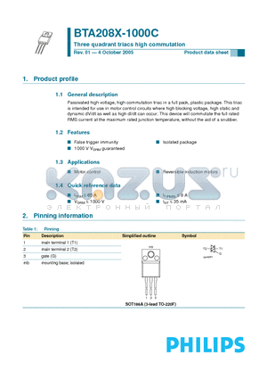 BTA208X-1000C datasheet - Three quadrant triacs high commutation