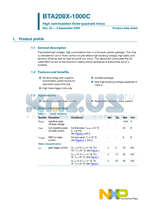 BTA208X-1000C datasheet - High commutation three-quadrant triacs