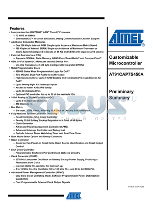 AT91CAP7S450A datasheet - Customizable Microcontroller