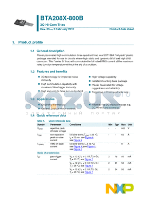 BTA208X-800B datasheet - 3Q Hi-Com Triac High voltage capability