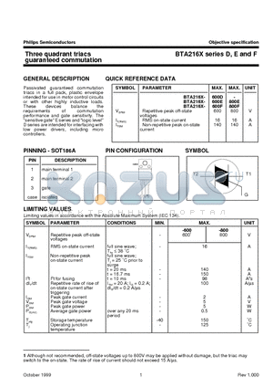 BTA216X-600E datasheet - Three quadrant triacs guaranteed commutation