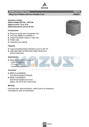 B82615 datasheet - Chokes for Power Lines Ring Core Chokes with Iron Powder Core