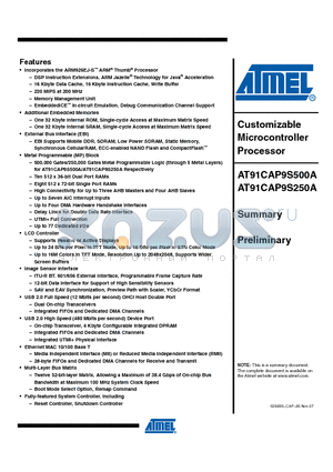 AT91CAP9S500A_0711 datasheet - Customizable Microcontroller Processor