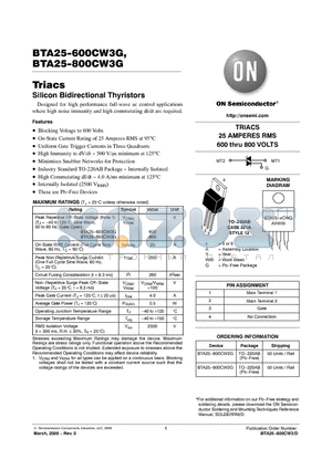 BTA25-600CW3G datasheet - Silicon Bidirectional Thyristors