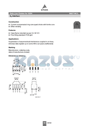 B82719C2475N365 datasheet - Data Line Chokes for ISDN