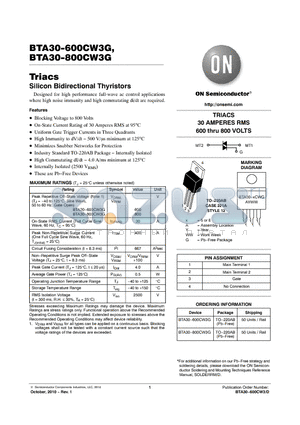 BTA30-800CW3G datasheet - Silicon Bidirectional Thyristors
