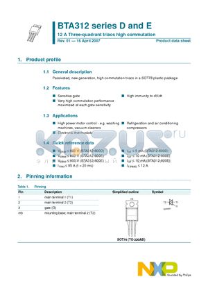 BTA312 datasheet - 12 A Three-quadrant triacs high commutation