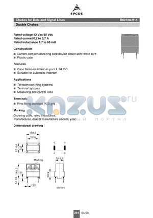 B82720-H15-A16 datasheet - Chokes for Data and Signal Lines