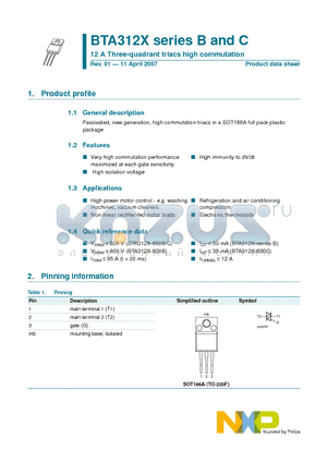 BTA312X datasheet - 12 A Three-quadrant triacs high commutation