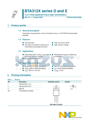 BTA312X-600D datasheet - 12 A Three-quadrant triacs high commutation