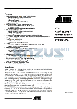 AT91M63200_99 datasheet - AT91 ARM Thumb Microcontrollers