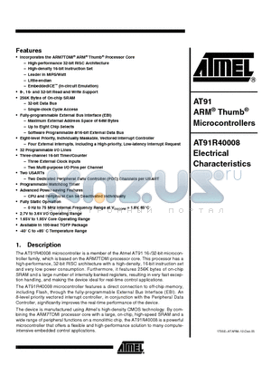 AT91R40008_05 datasheet - AT91 ARM Thumb Microcontrollers