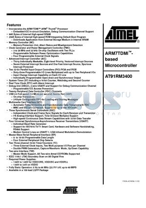 AT91RM3400 datasheet - ARM7TDMI based Microcontroller