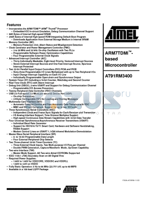 AT91RM3400-AI-001 datasheet - ARM7TDMI based Microcontroller