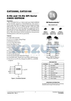CAT25160LE-T3 datasheet - 8-Kb and 16-Kb SPI Serial CMOS EEPROM