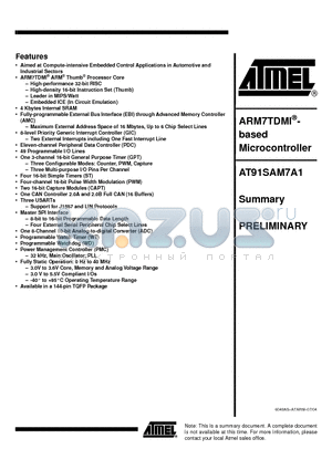 AT91SAM7A1 datasheet - ARM7TDMI BASED MICROCONTROLLER