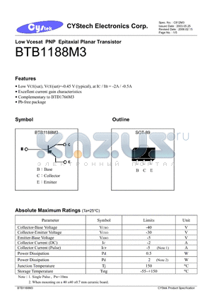 BTB1188M3_06 datasheet - Low Vcesat PNP Epitaxial Planar Transistor
