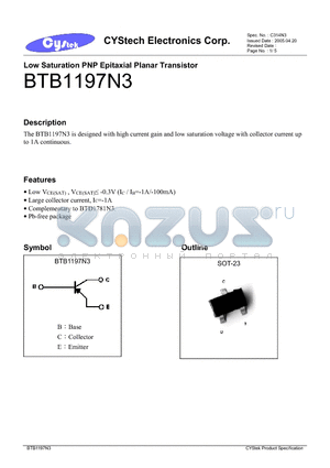BTB1197N3 datasheet - Low Saturation PNP Epitaxial Planar Transistor