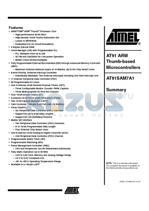 AT91SAM7A1-AU datasheet - AT91 ARM Thumb-based Microcontrollers