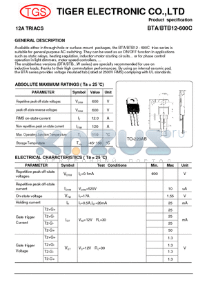BTB12-600C datasheet - 12A TRIACS