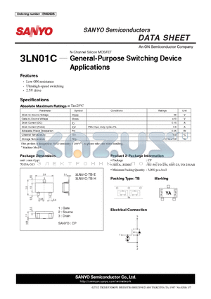 3LN01C-TB-E datasheet - General-Purpose Switching Device Applications