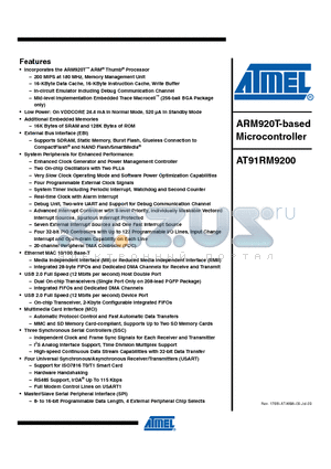 AT91RM9200-QU-002 datasheet - ARM920T-based Microcontroller