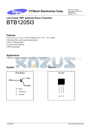 BTB1205I3 datasheet - Low Vcesat PNP Epitaxial Planar Transistor