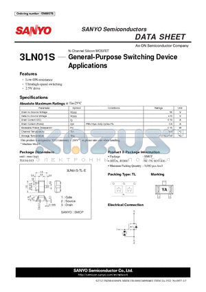 3LN01S-TL-E datasheet - General-Purpose Switching Device Applications