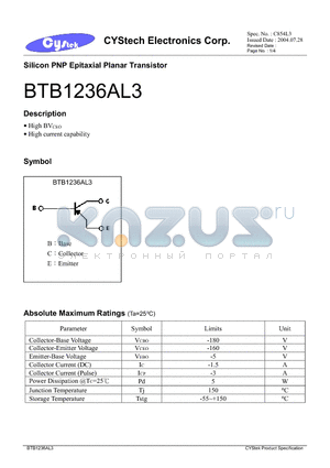 BTB1236AL3 datasheet - Silicon PNP Epitaxial Planar Transistor