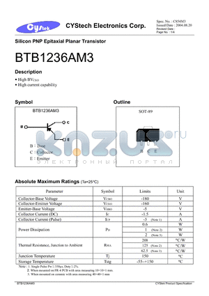 BTB1236AM3 datasheet - Silicon PNP Epitaxial Planar Transistor