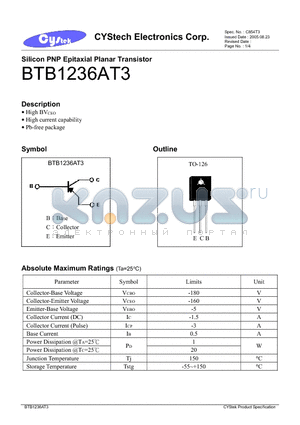 BTB1236AT3 datasheet - Silicon PNP Epitaxial Planar Transistor