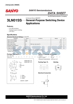 3LN01SS-TL-H datasheet - General-Purpose Switching Device Applications