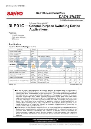 3LP01C datasheet - General-Purpose Switching Device Applications